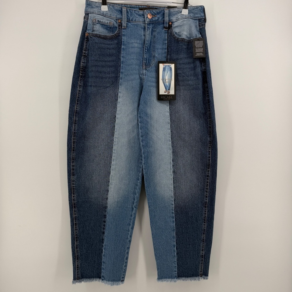 RACHEL Rachel Roy Barrel Jeans Womens 4/27 Two Tone High Rise Fray Hem NWT